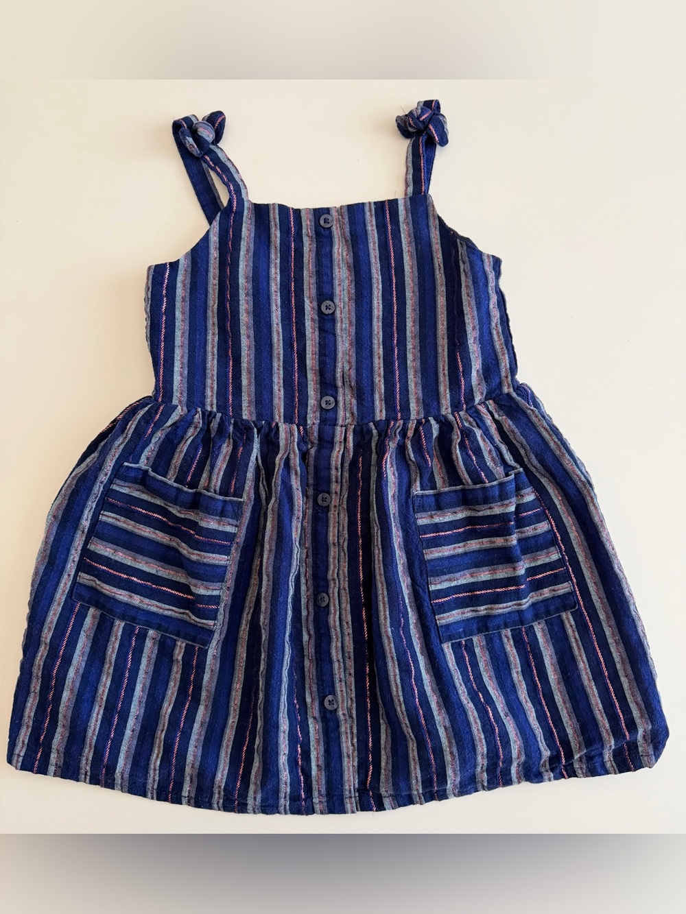 Cat & Jack Navy Striped Sundress with Copper Metallic Accent, Smocked, Pockets